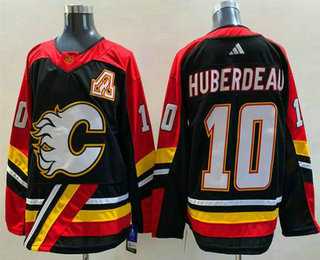Mens Calgary Flames #10 Jonathan Huberdeau Black 2022 Reverse Retro Stitched Jersey->calgary flames->NHL Jersey